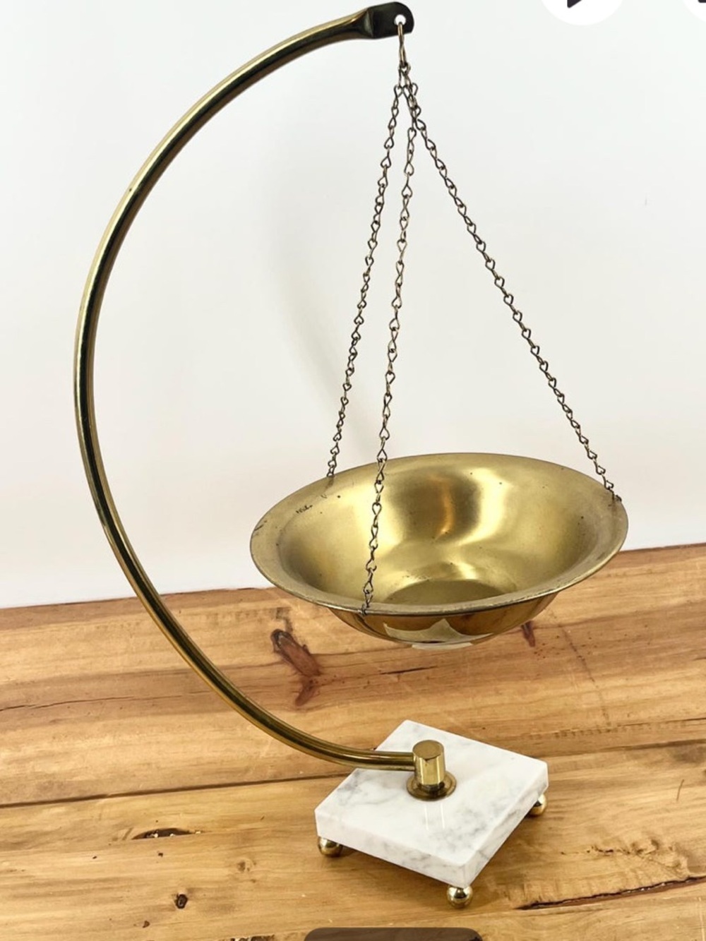 Rare find! Brass Hanging Bowl on Marble Base - Mid- Century.